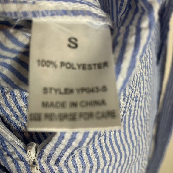 Blue and White Wide Leg Jumpsuit with Square Neckline - Picture 9 of 10